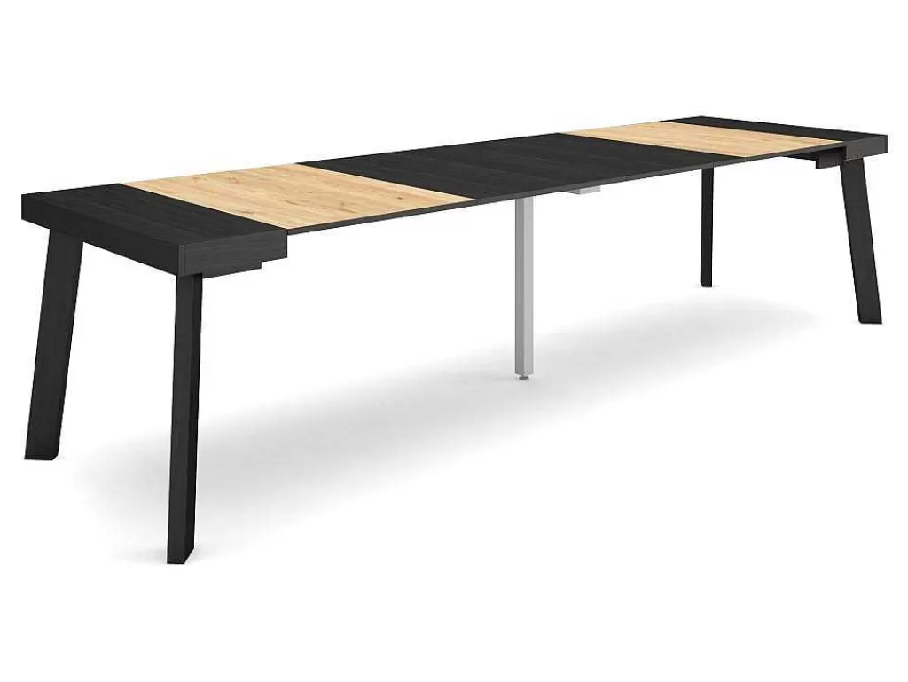 Consola*Skraut Home Mesa Consola Extensivel, 300, Para 14 Péssoas, Pés De Madeira, Preto E Carvahlo