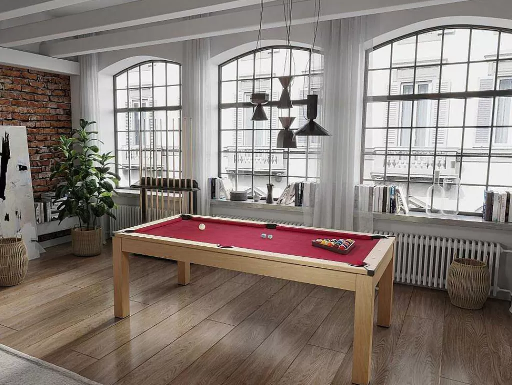 Jogo De Interior*Vente-unique Mesa Convertivel - Mesa De Bilhar E De Ping Pong Balthazar - 213*112*81.5 Cm - Vermelho
