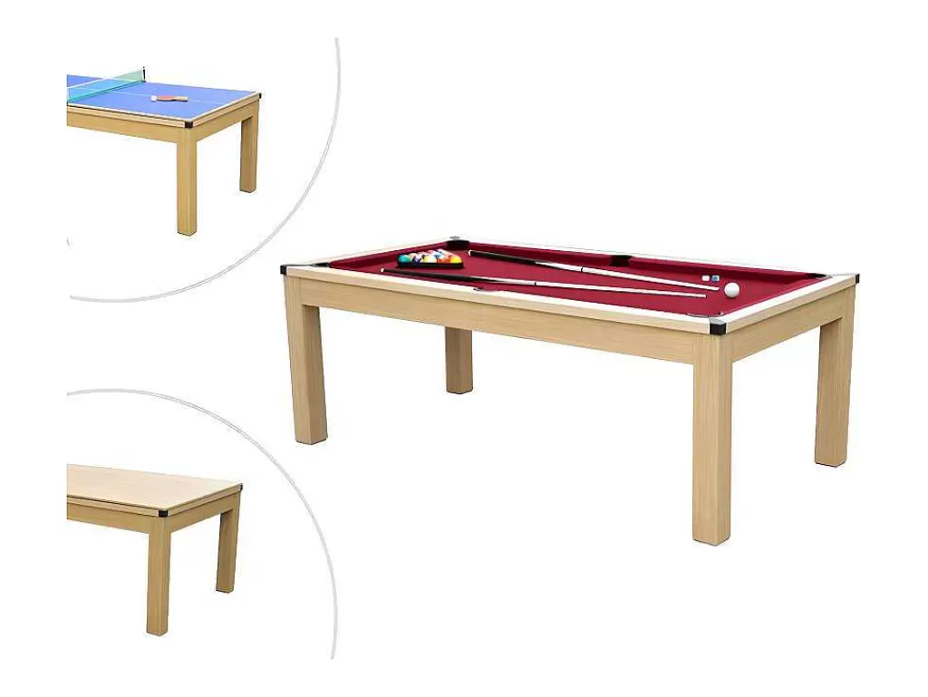 Jogo De Interior*Vente-unique Mesa Convertivel - Mesa De Bilhar E De Ping Pong Balthazar - 213*112*81.5 Cm - Vermelho