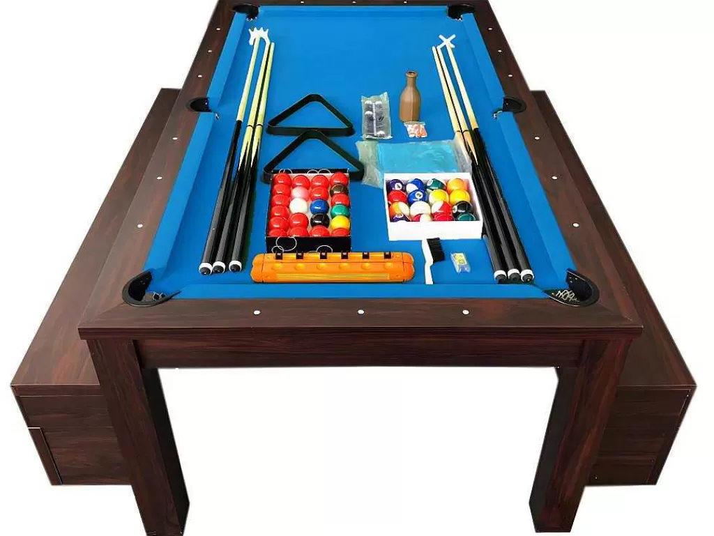 Jogo De Interior*ELITESHOPPING Mesa De Bilhar 7 Pés Azul Conversivel En Mesa Com Bancos Theti