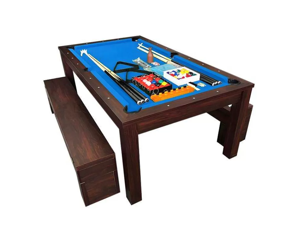 Jogo De Interior*ELITESHOPPING Mesa De Bilhar 7 Pés Azul Conversivel En Mesa Com Bancos Theti