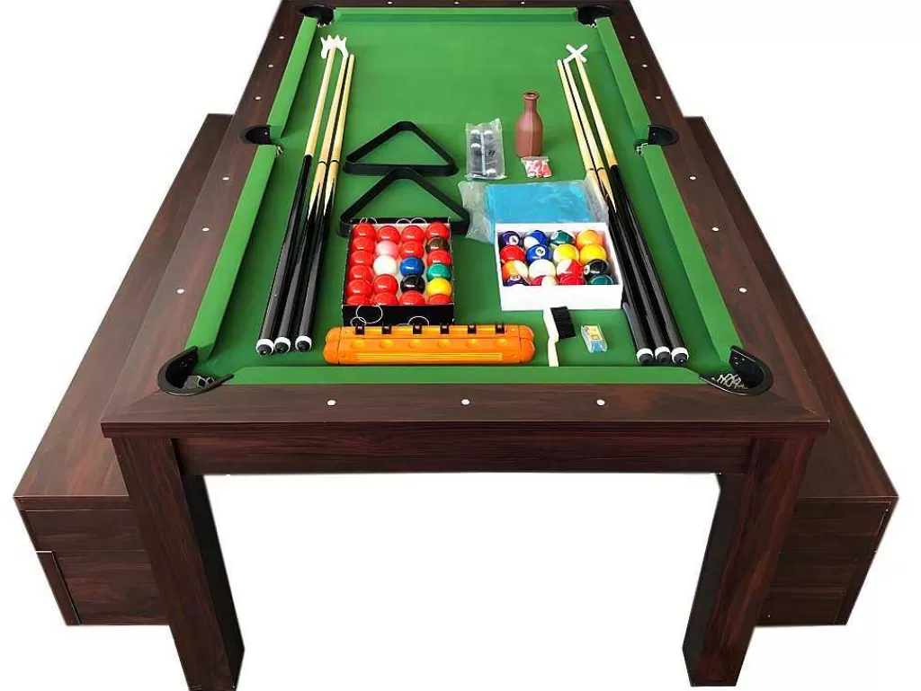 Jogo De Interior*ELITESHOPPING Mesa De Bilhar 7 Pés Verde Conversivel En Mesa Com Bancos Zefiro