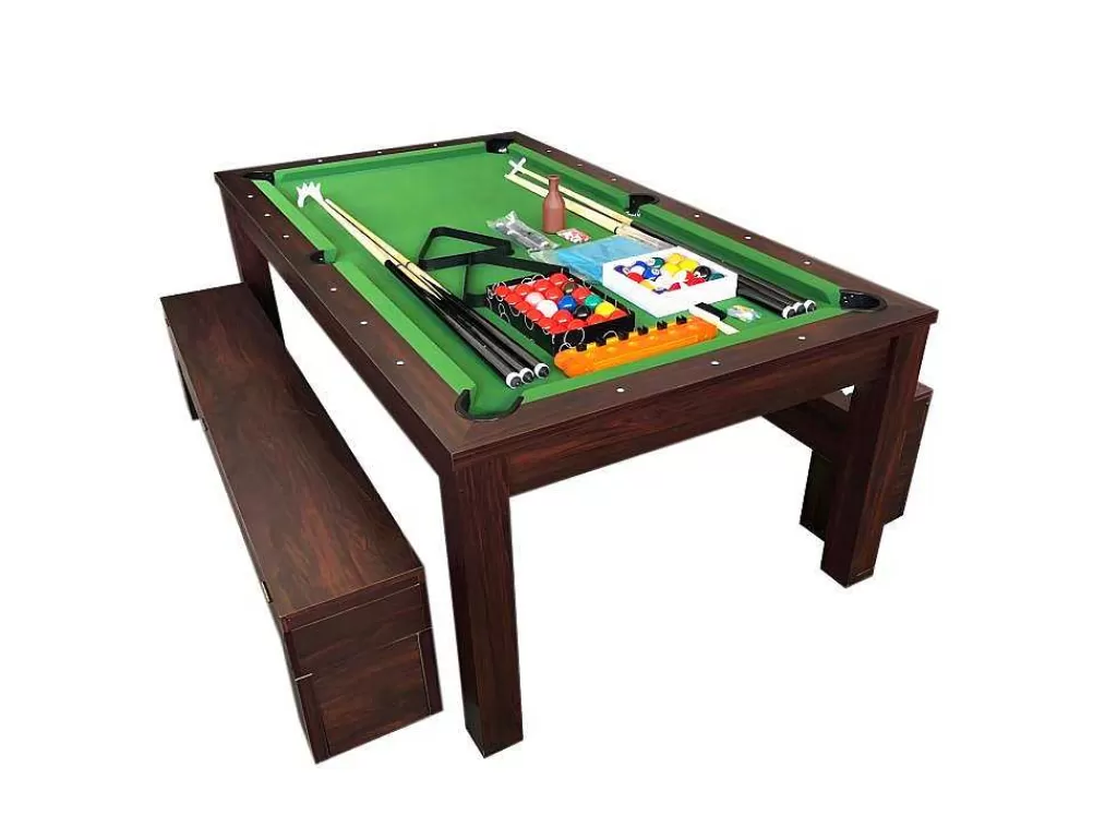 Jogo De Interior*ELITESHOPPING Mesa De Bilhar 7 Pés Verde Conversivel En Mesa Com Bancos Zefiro