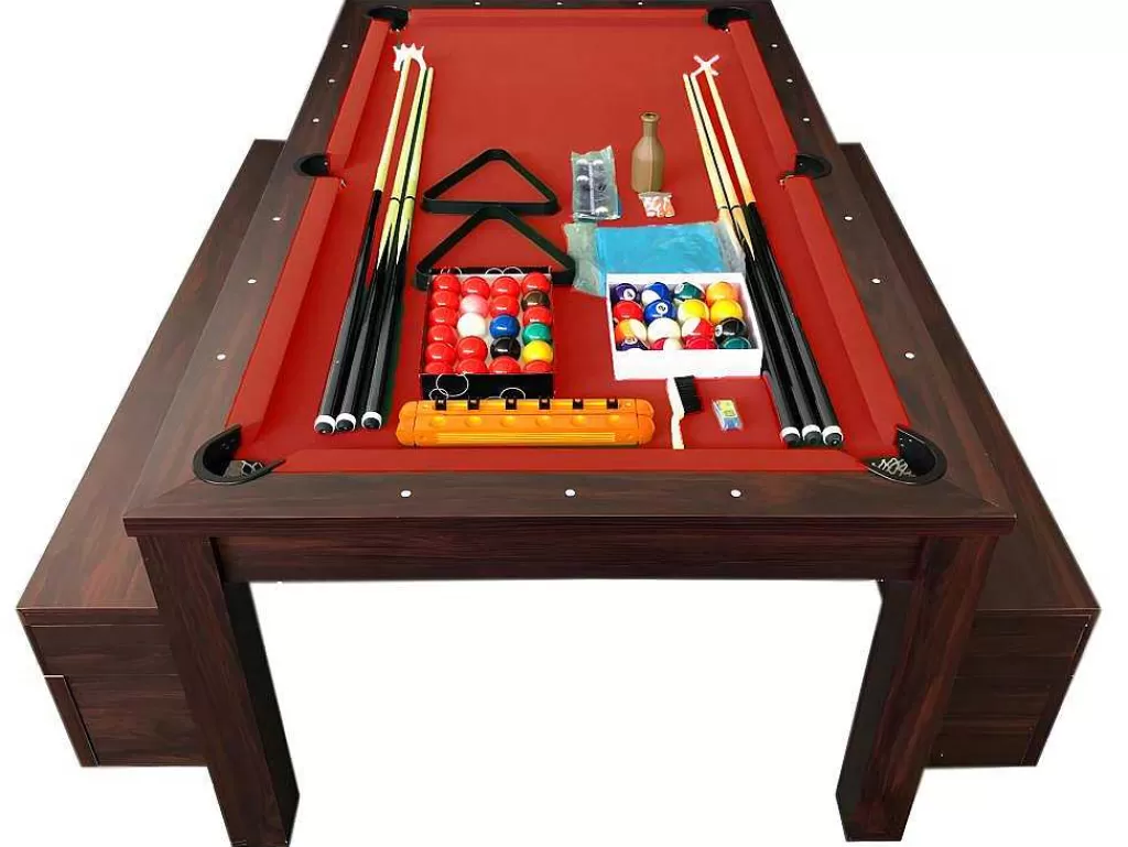 Jogo De Interior*ELITESHOPPING Mesa De Bilhar 7 Pés Vermelho Conversivel En Mesa Com Bancos Etna