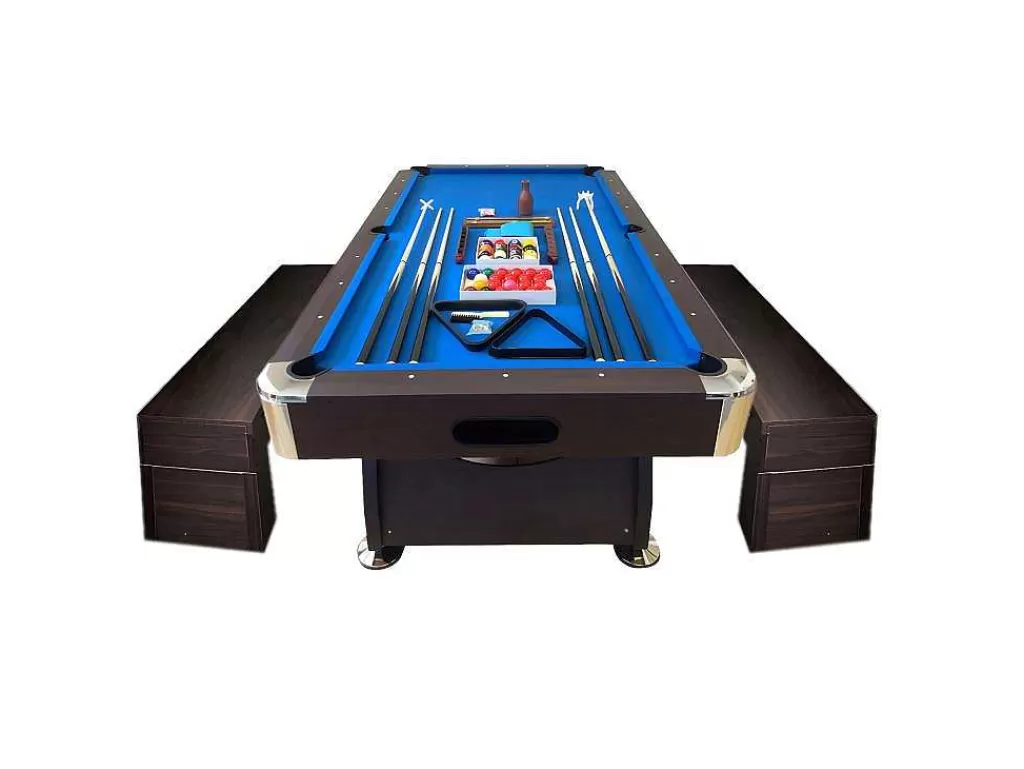 Jogo De Interior*ELITESHOPPING Mesa De Bilhar De 8 Pés Com Banco De Armazenamento Viper Blue