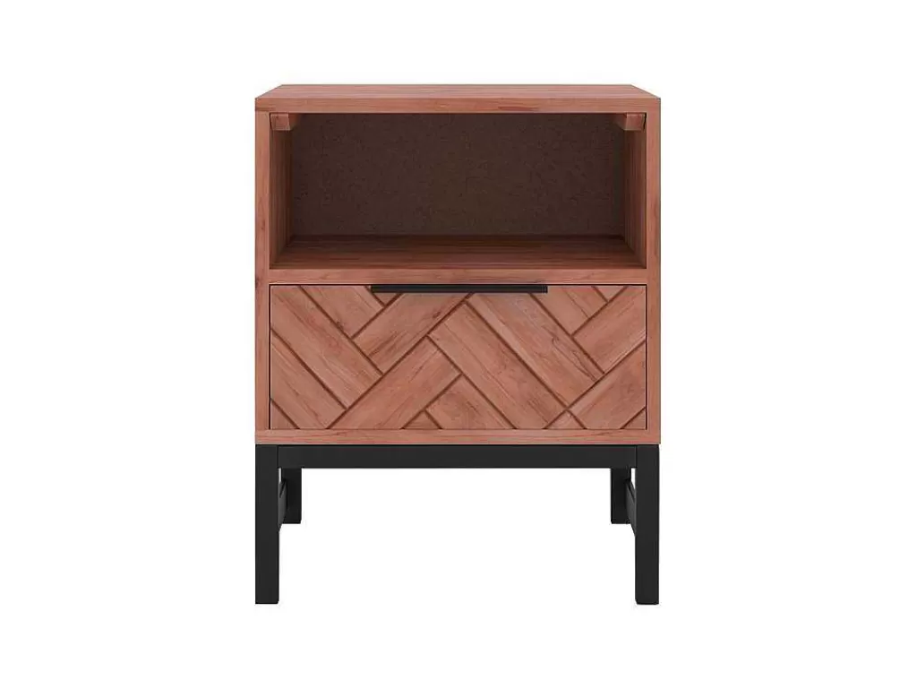 Mesa De Cabeceira*Vente-unique Mesa De Cabeceira 1 Gaveta E 1 Nicho, Madeira De Acacia E Metal, Natural E Preto - Vedila