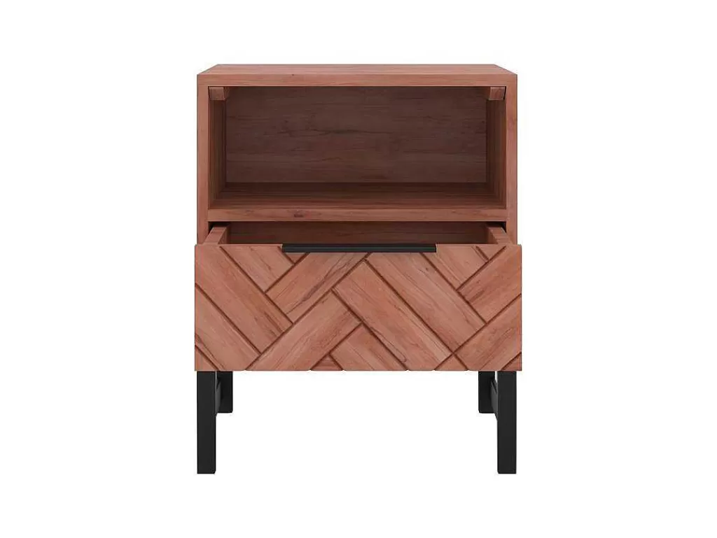 Mesa De Cabeceira*Vente-unique Mesa De Cabeceira 1 Gaveta E 1 Nicho, Madeira De Acacia E Metal, Natural E Preto - Vedila
