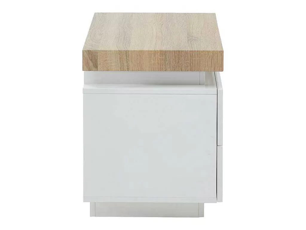 Mesa De Cabeceira*Vente-unique Mesa De Cabeceira - 2 Gavetas - Mdf Lacado - Com Leds - Cor: Branco E Carvalho - Halo Ii