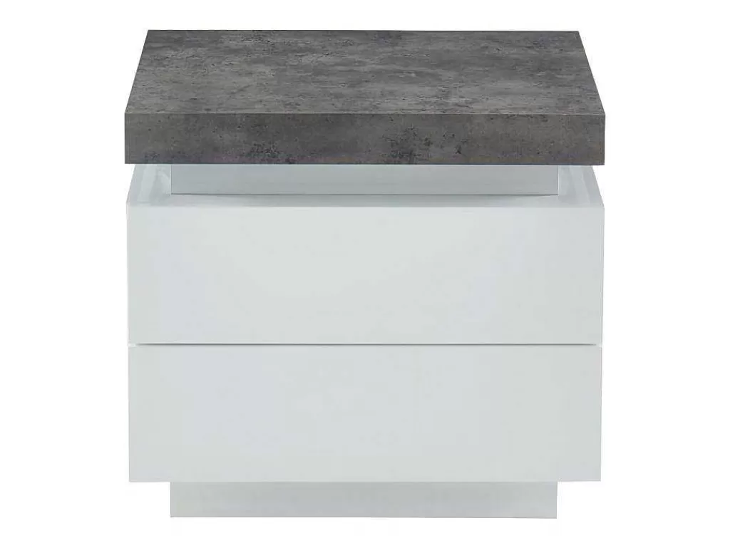 Mesa De Cabeceira*Vente-unique Mesa De Cabeceira - 2 Gavetas - Mdf Lacado - Com Leds - Cor: Branco E Cinza Cimento - Halo Ii