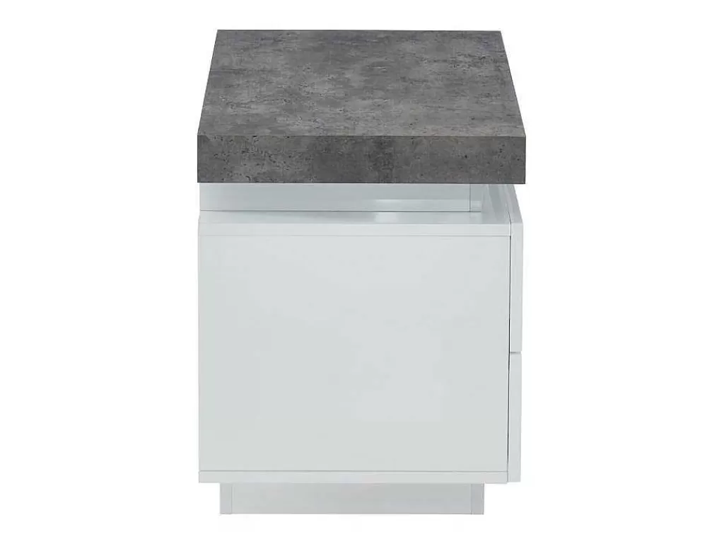 Mesa De Cabeceira*Vente-unique Mesa De Cabeceira - 2 Gavetas - Mdf Lacado - Com Leds - Cor: Branco E Cinza Cimento - Halo Ii