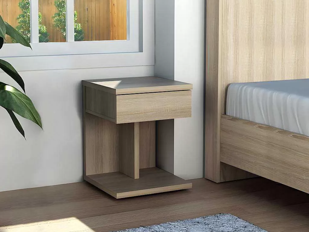 Mesa De Cabeceira*Vente-unique Mesa De Cabeceira Com 1 Gaveta Cor Carvalho - Borla