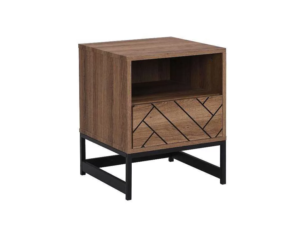 Mesa De Cabeceira*Vente-unique Mesa De Cabeceira Com 1 Gaveta E 1 Nicho Em Mdf E Aco Cor Natural E Preto - Caratana