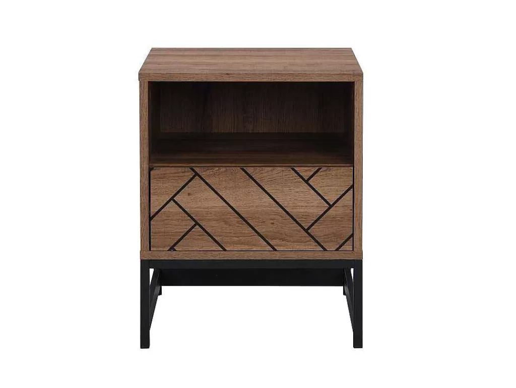 Mesa De Cabeceira*Vente-unique Mesa De Cabeceira Com 1 Gaveta E 1 Nicho Em Mdf E Aco Cor Natural E Preto - Caratana