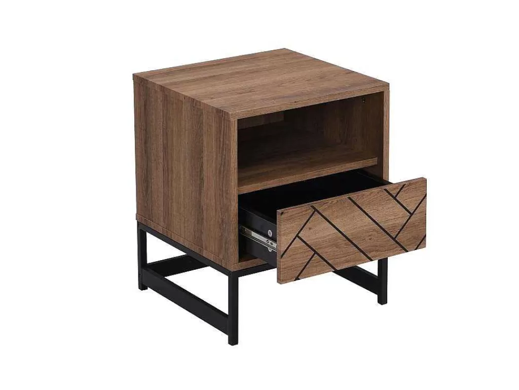 Mesa De Cabeceira*Vente-unique Mesa De Cabeceira Com 1 Gaveta E 1 Nicho Em Mdf E Aco Cor Natural E Preto - Caratana