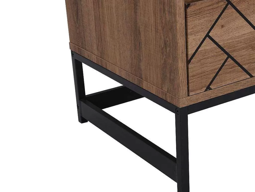Mesa De Cabeceira*Vente-unique Mesa De Cabeceira Com 1 Gaveta E 1 Nicho Em Mdf E Aco Cor Natural E Preto - Caratana