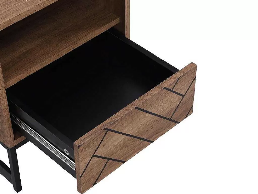 Mesa De Cabeceira*Vente-unique Mesa De Cabeceira Com 1 Gaveta E 1 Nicho Em Mdf E Aco Cor Natural E Preto - Caratana