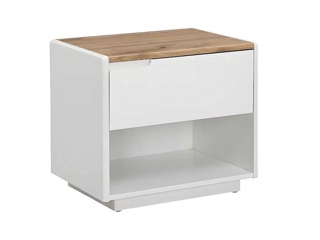 Mesa De Cabeceira*Vente-unique Mesa De Cabeceira Com 1 Gaveta E 1 Nicho Em Mdf Lacado A Branco E Cor Carvalho - Amani