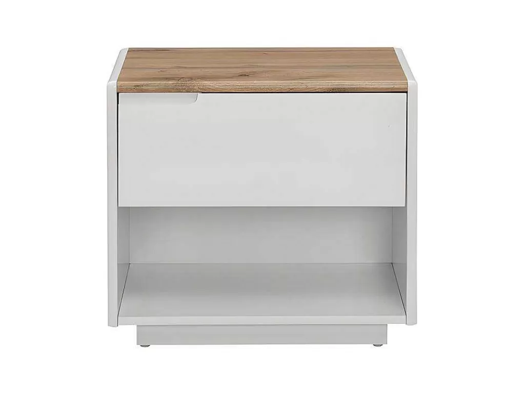Mesa De Cabeceira*Vente-unique Mesa De Cabeceira Com 1 Gaveta E 1 Nicho Em Mdf Lacado A Branco E Cor Carvalho - Amani