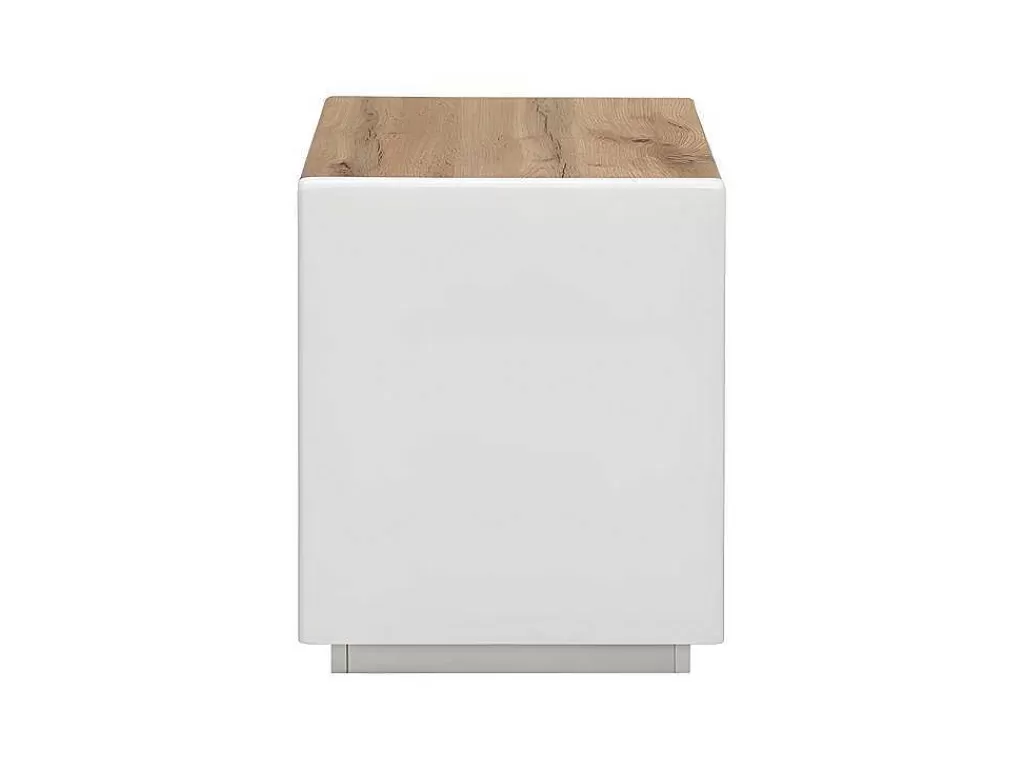 Mesa De Cabeceira*Vente-unique Mesa De Cabeceira Com 1 Gaveta E 1 Nicho Em Mdf Lacado A Branco E Cor Carvalho - Amani