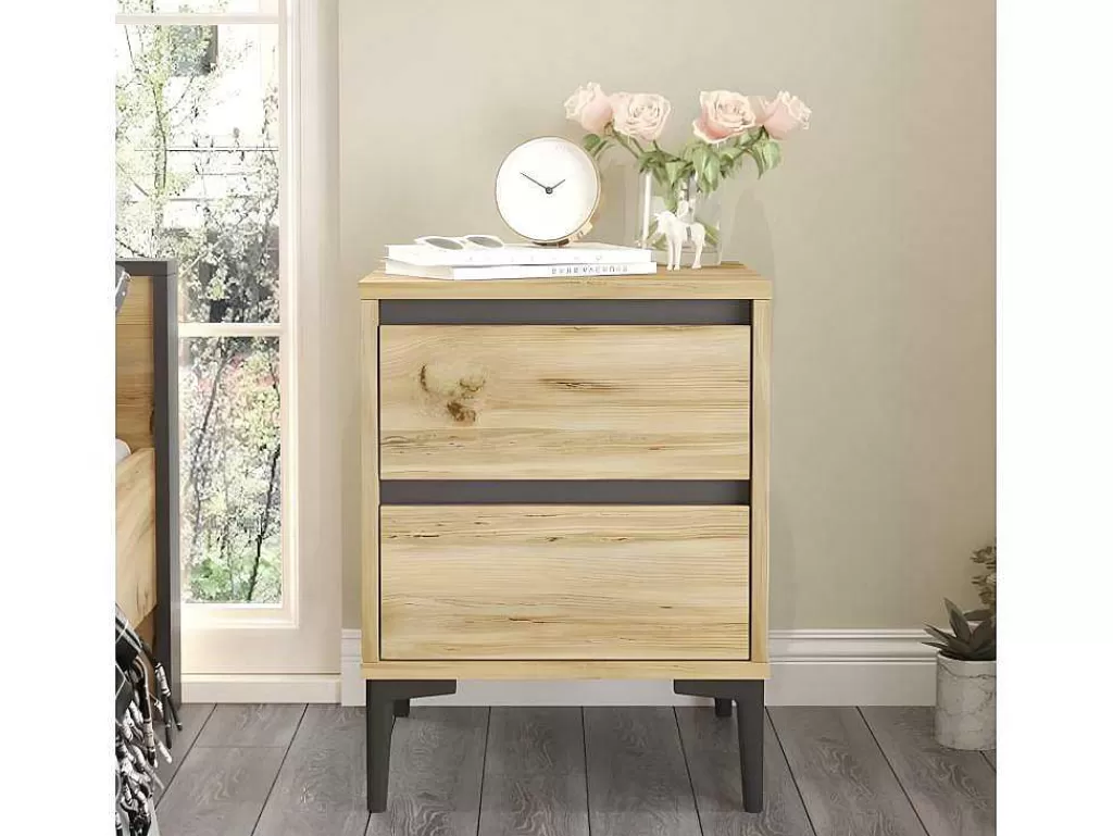 Mesa De Cabeceira*Venprodin Mesa De Cabeceira Com 2 Gavetas - - Feltro 45 Cm - Antracite
