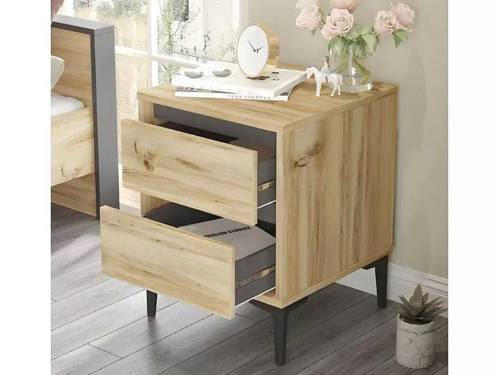 Mesa De Cabeceira*Venprodin Mesa De Cabeceira Com 2 Gavetas - - Feltro 45 Cm - Antracite