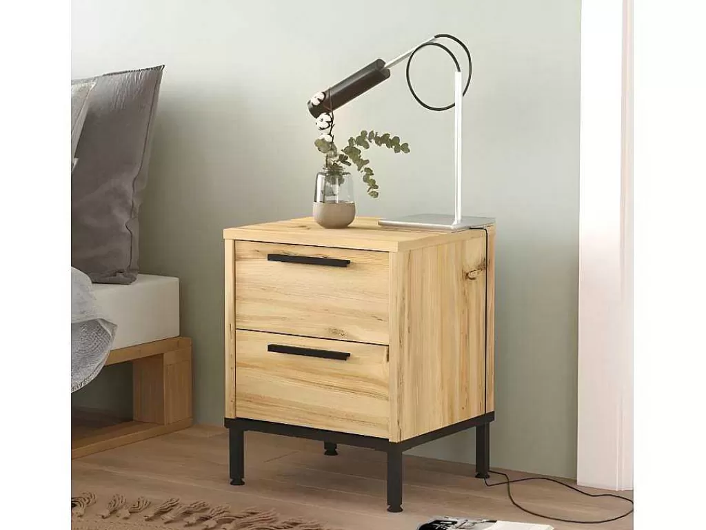 Mesa De Cabeceira*Venprodin Mesa De Cabeceira Com 2 Gavetas E Pés De Metal - - Feltro 35 Cm - Preto