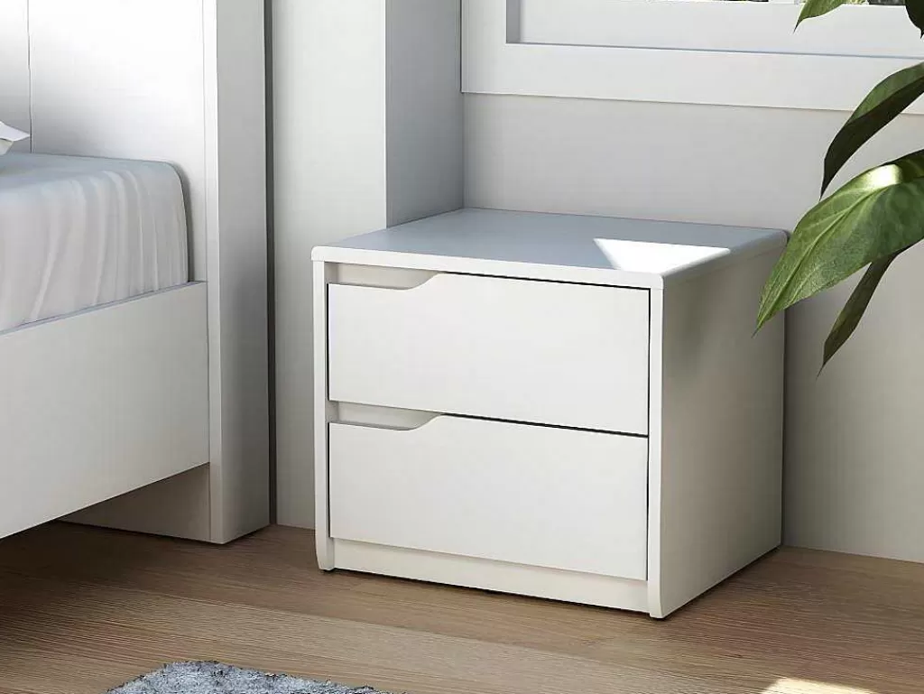 Mesa De Cabeceira*Vente-unique Mesa De Cabeceira Com 2 Gavetas Em Mdf Cor Branco - Lucile Ii