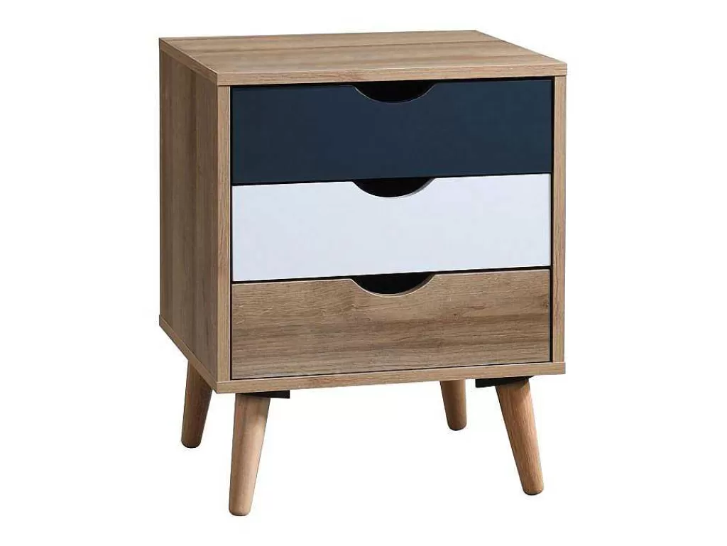 Móvel Para Quarto De Crianças*Vente-unique Mesa De Cabeceira Com 3 Gavetas Cores Natural, Branco E Azul-Marinho - Lurvia