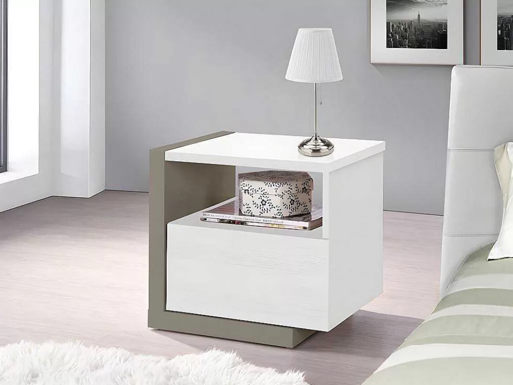 Mesa De Cabeceira*Vente-unique Mesa De Cabeceira Escandinava Napoli - 1 Gaveta - Branco E Cinzento