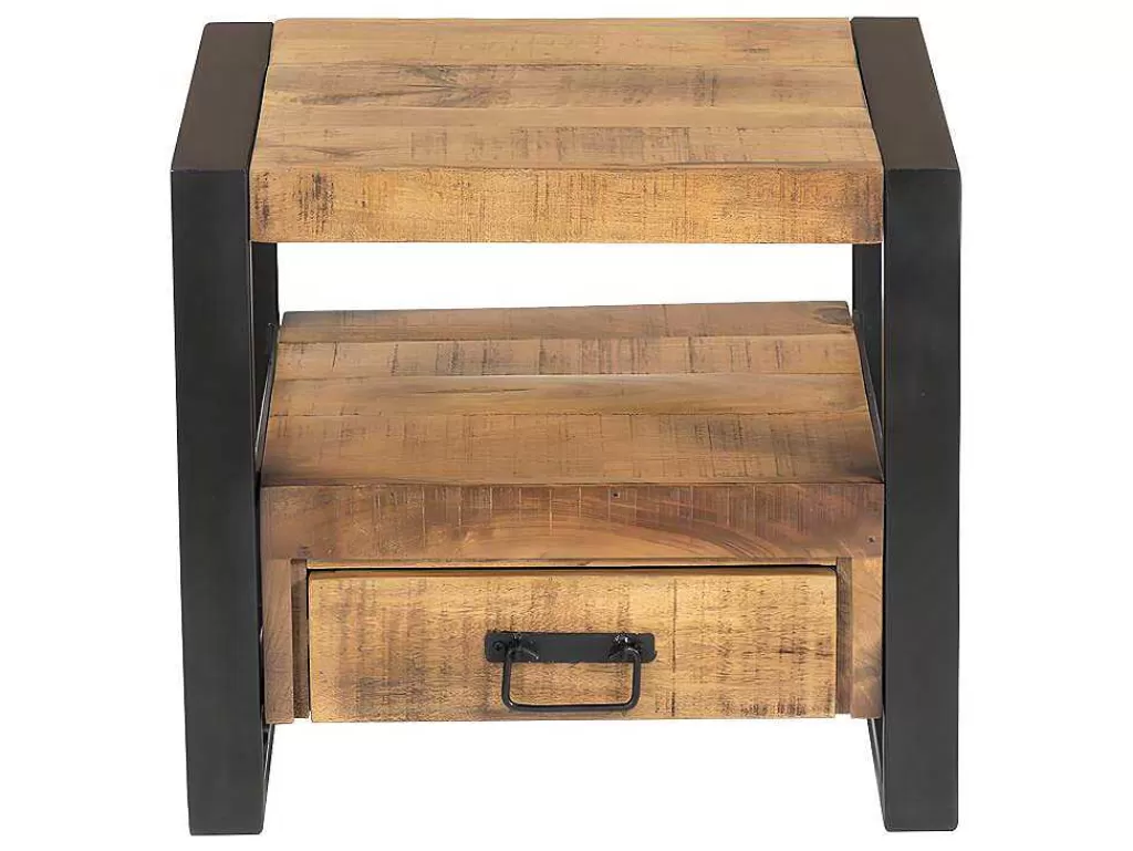 Mesa De Cabeceira*Vente-unique Mesa De Cabeceira Harlem - 1 Gaveta E 1 Nicho - Madeira De Mangueira E Metal