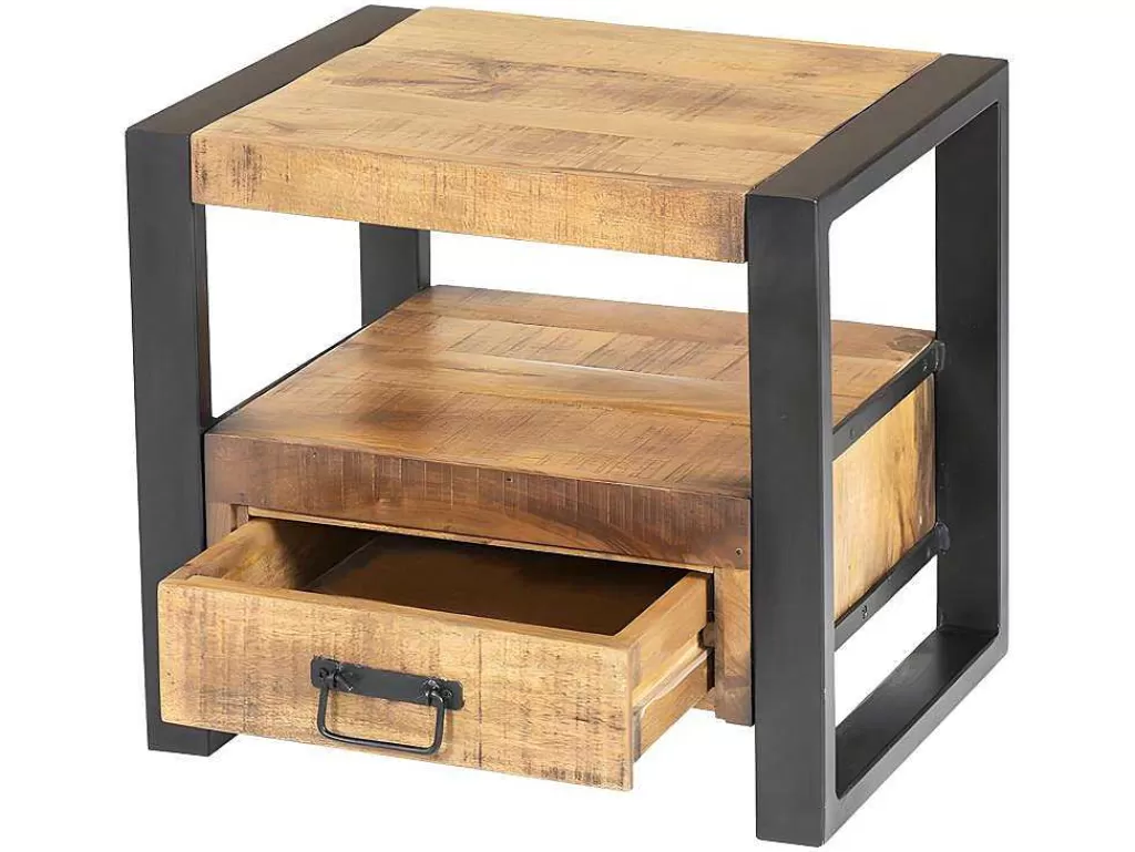 Mesa De Cabeceira*Vente-unique Mesa De Cabeceira Harlem - 1 Gaveta E 1 Nicho - Madeira De Mangueira E Metal