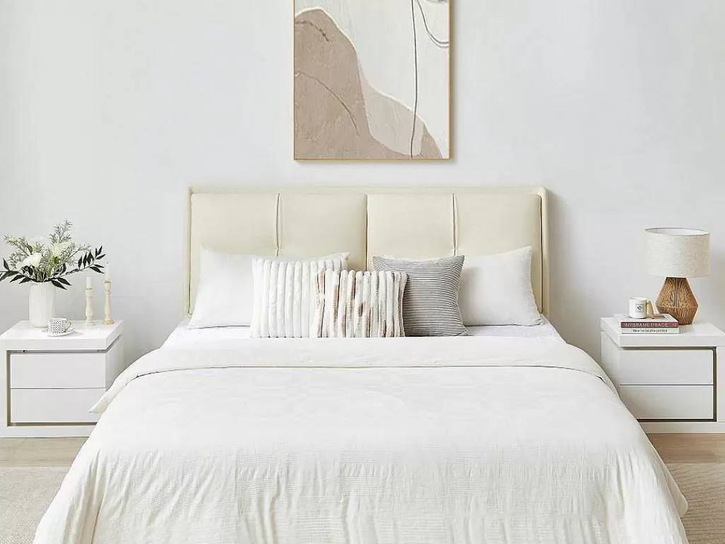 Mesa De Cabeceira*Vente-unique Mesa De Cabeceira Lado Direito Com 2 Gavetas, Com Leds, Lacado A Branco - Flarancia