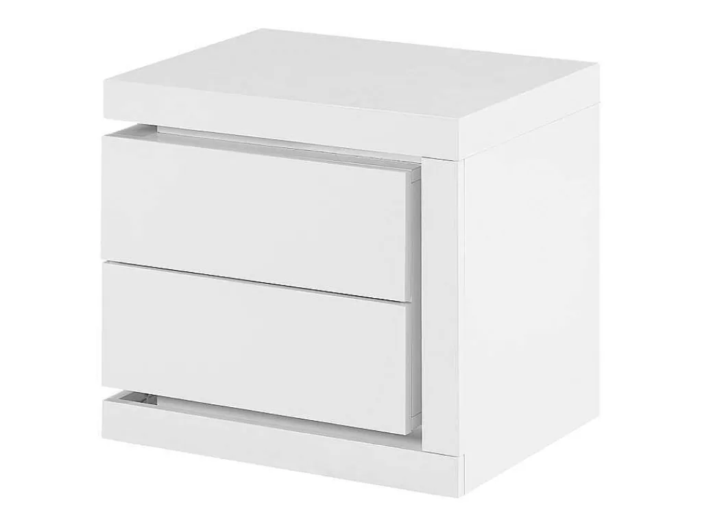 Mesa De Cabeceira*Vente-unique Mesa De Cabeceira Lado Direito Com 2 Gavetas, Com Leds, Lacado A Branco - Flarancia