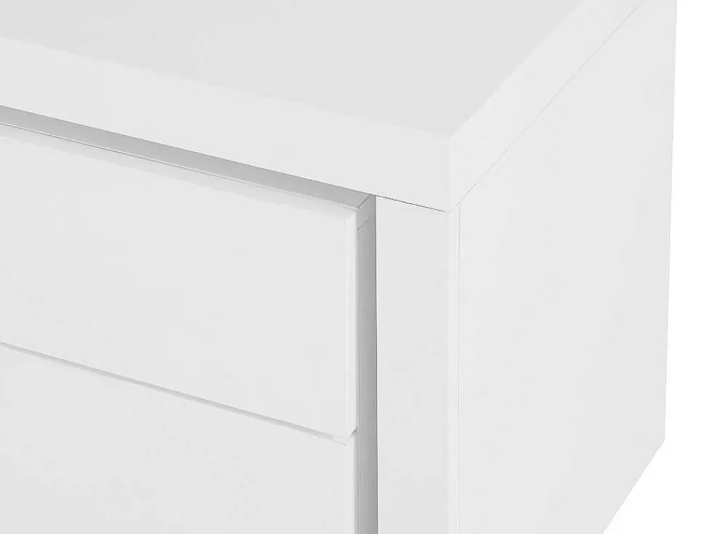 Mesa De Cabeceira*Vente-unique Mesa De Cabeceira Lado Direito Com 2 Gavetas, Com Leds, Lacado A Branco - Flarancia