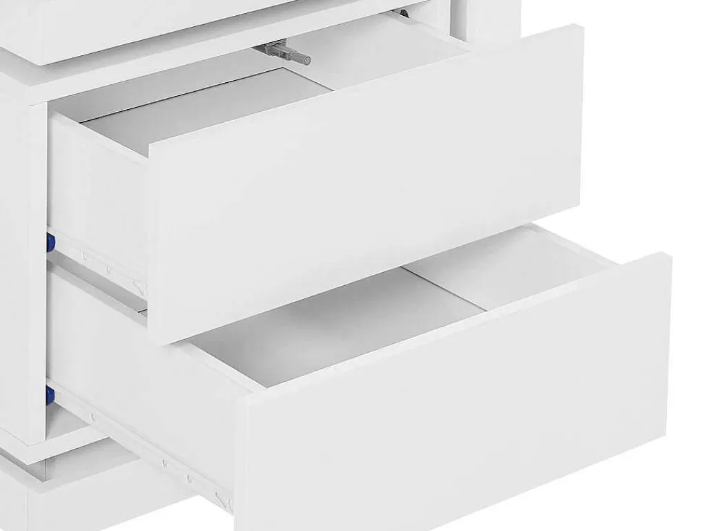 Mesa De Cabeceira*Vente-unique Mesa De Cabeceira Lado Direito Com 2 Gavetas, Com Leds, Lacado A Branco - Flarancia