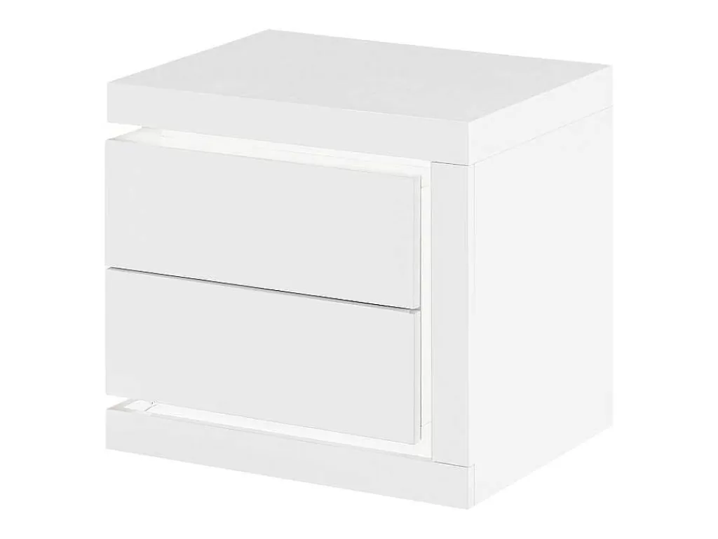 Mesa De Cabeceira*Vente-unique Mesa De Cabeceira Lado Direito Com 2 Gavetas, Com Leds, Lacado A Branco - Flarancia