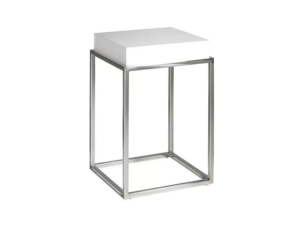Mesa De Apoio*Angel Cerda Mesa De Canto Com Tampo Em Mdf Lacado Em Branco Brilho Sobre Estrutura Em Aco Inoxidavel, 2041