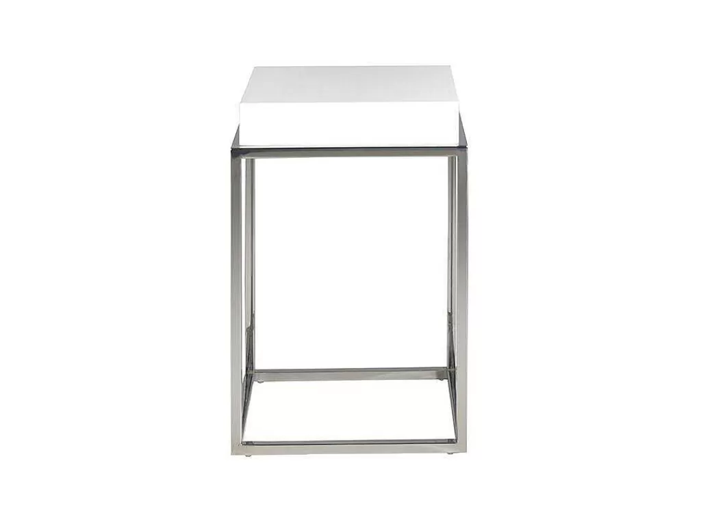 Mesa De Apoio*Angel Cerda Mesa De Canto Com Tampo Em Mdf Lacado Em Branco Brilho Sobre Estrutura Em Aco Inoxidavel, 2041