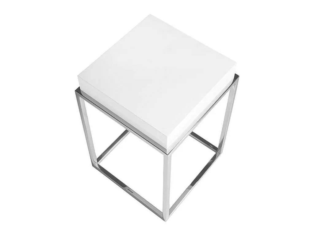 Mesa De Apoio*Angel Cerda Mesa De Canto Com Tampo Em Mdf Lacado Em Branco Brilho Sobre Estrutura Em Aco Inoxidavel, 2041