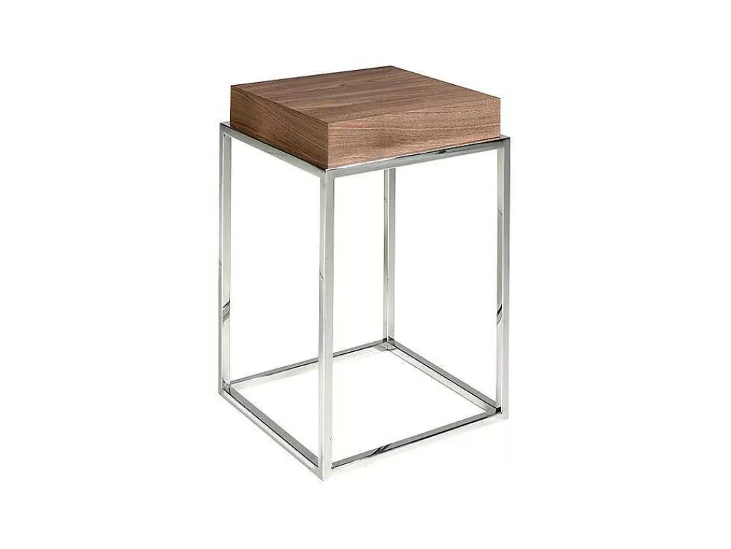 Mesa De Apoio*Angel Cerda Mesa De Canto Em Madeira Folheada A Nogueira Sobre Estrutura De Aco Inoxidavel Cromado. 2051