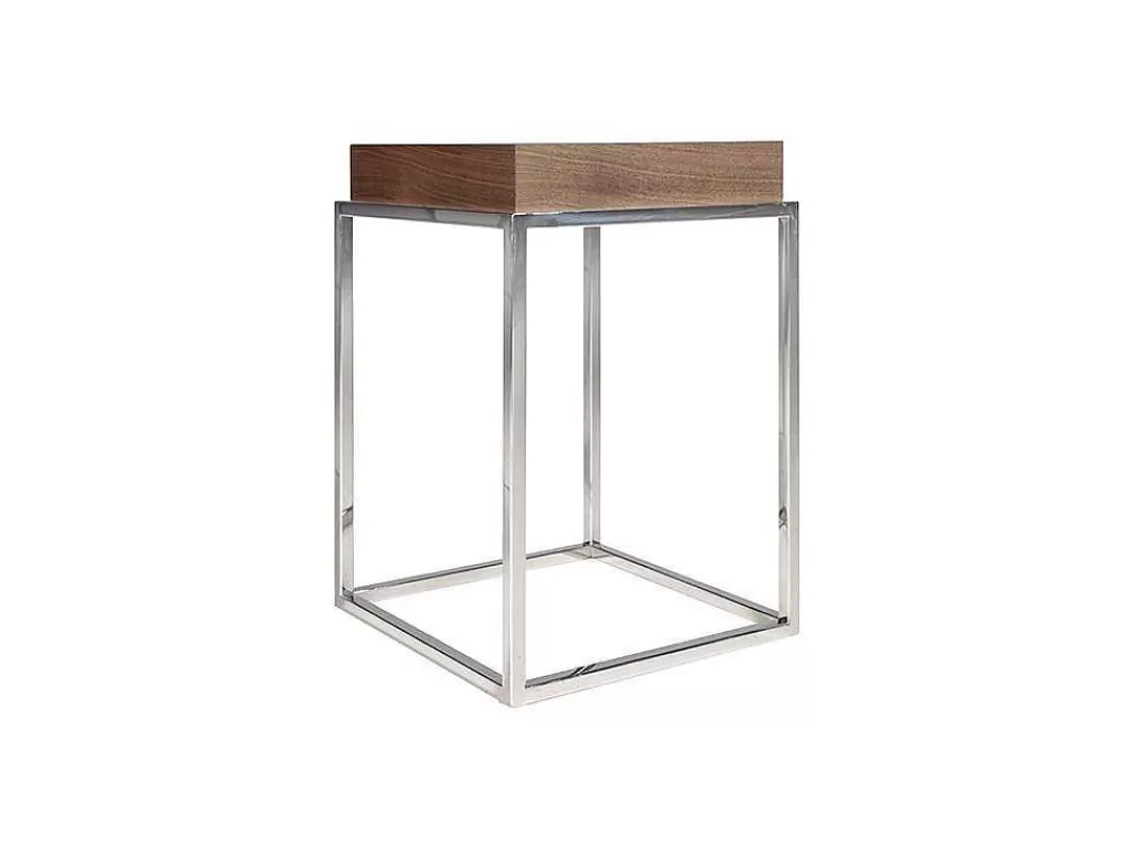 Mesa De Apoio*Angel Cerda Mesa De Canto Em Madeira Folheada A Nogueira Sobre Estrutura De Aco Inoxidavel Cromado. 2051