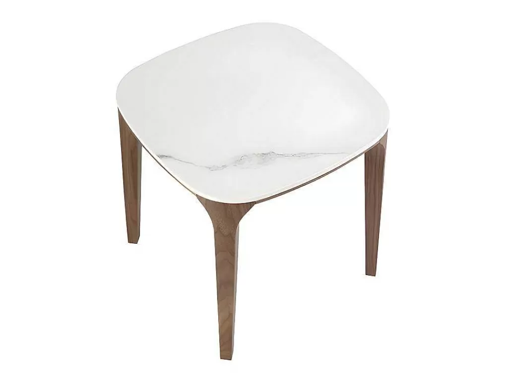 Mesa De Apoio*Angel Cerda Mesa De Canto Quadrada Em Marmore De Porcelana E Nogueira 2133