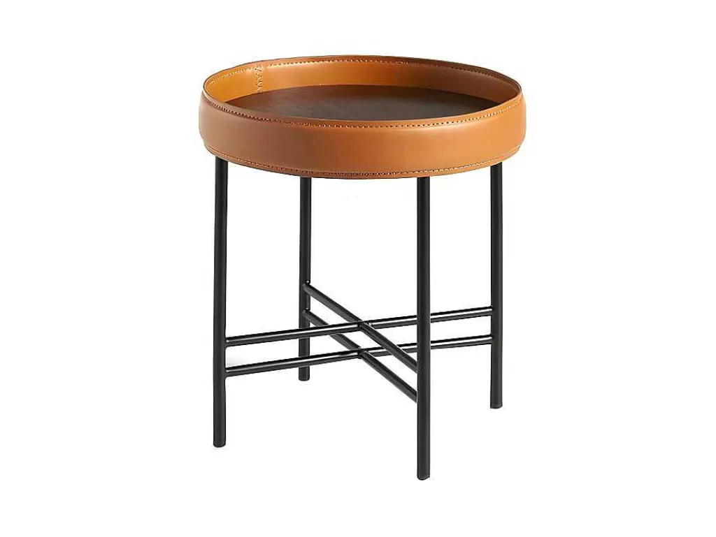 Mesa De Apoio*Angel Cerda Mesa De Canto Redonda Com Tampo Em Madeira Folheada A Nogueira 2059
