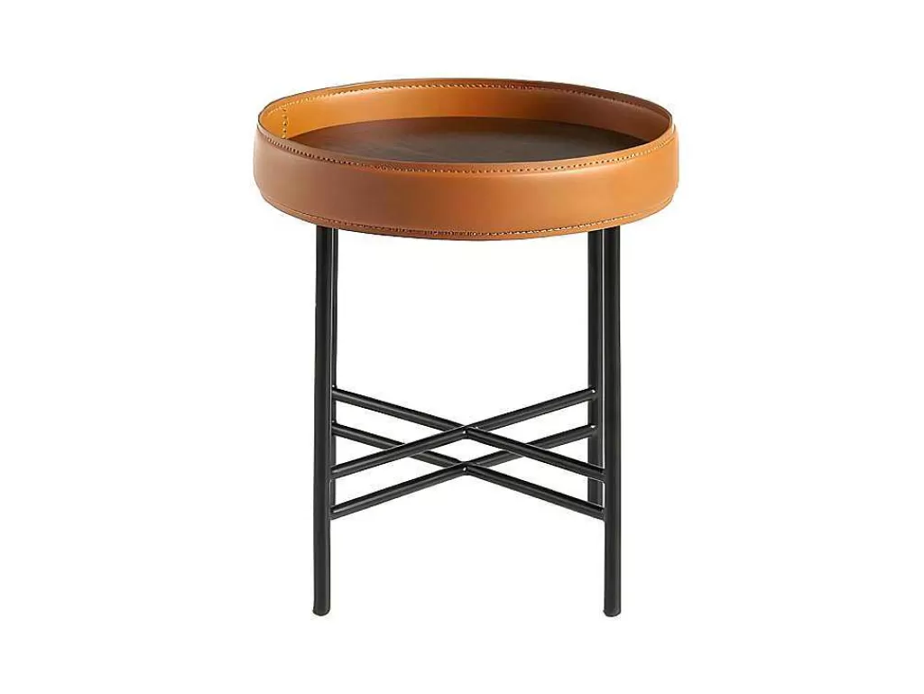 Mesa De Apoio*Angel Cerda Mesa De Canto Redonda Com Tampo Em Madeira Folheada A Nogueira 2059
