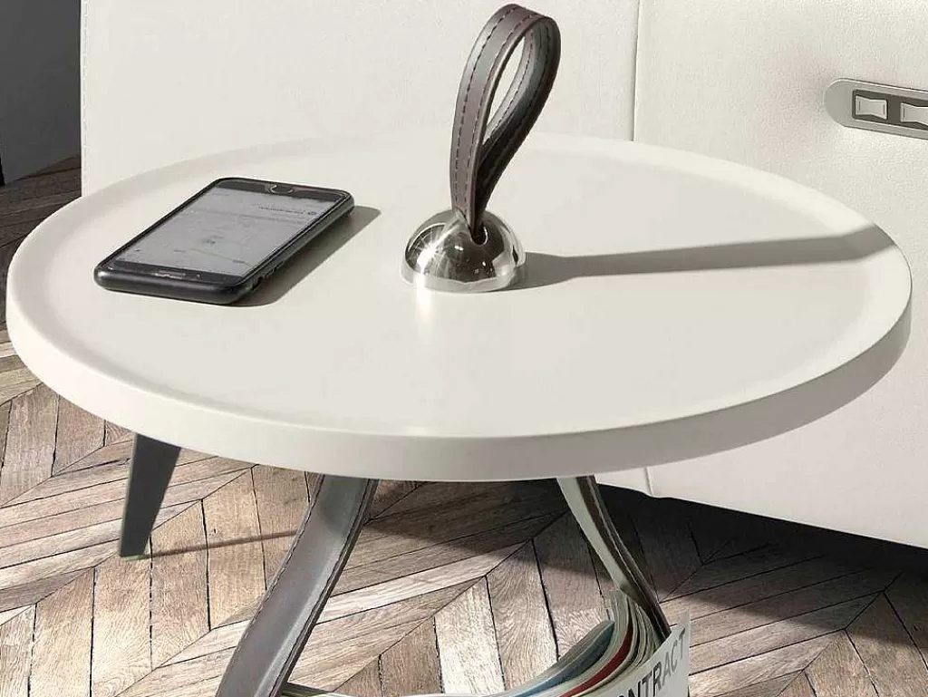 Mesa De Apoio*Angel Cerda Mesa De Canto Redonda Com Tampo Em Mdf Lacado Na Cor Areia Mate. Punho 2067