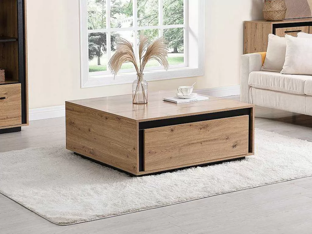 Mesa De Centro*Vente-unique Mesa De Centro 2 Gavetas Em Mdf Cor Natural E Preto - Nalamane