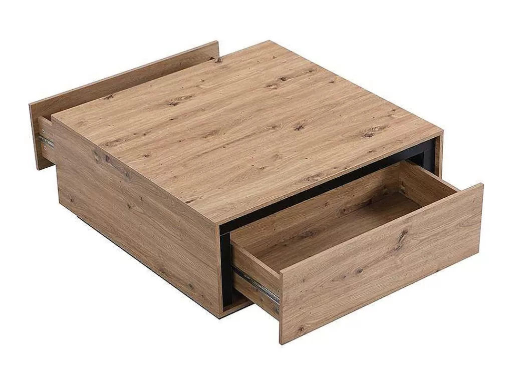 Mesa De Centro*Vente-unique Mesa De Centro 2 Gavetas Em Mdf Cor Natural E Preto - Nalamane