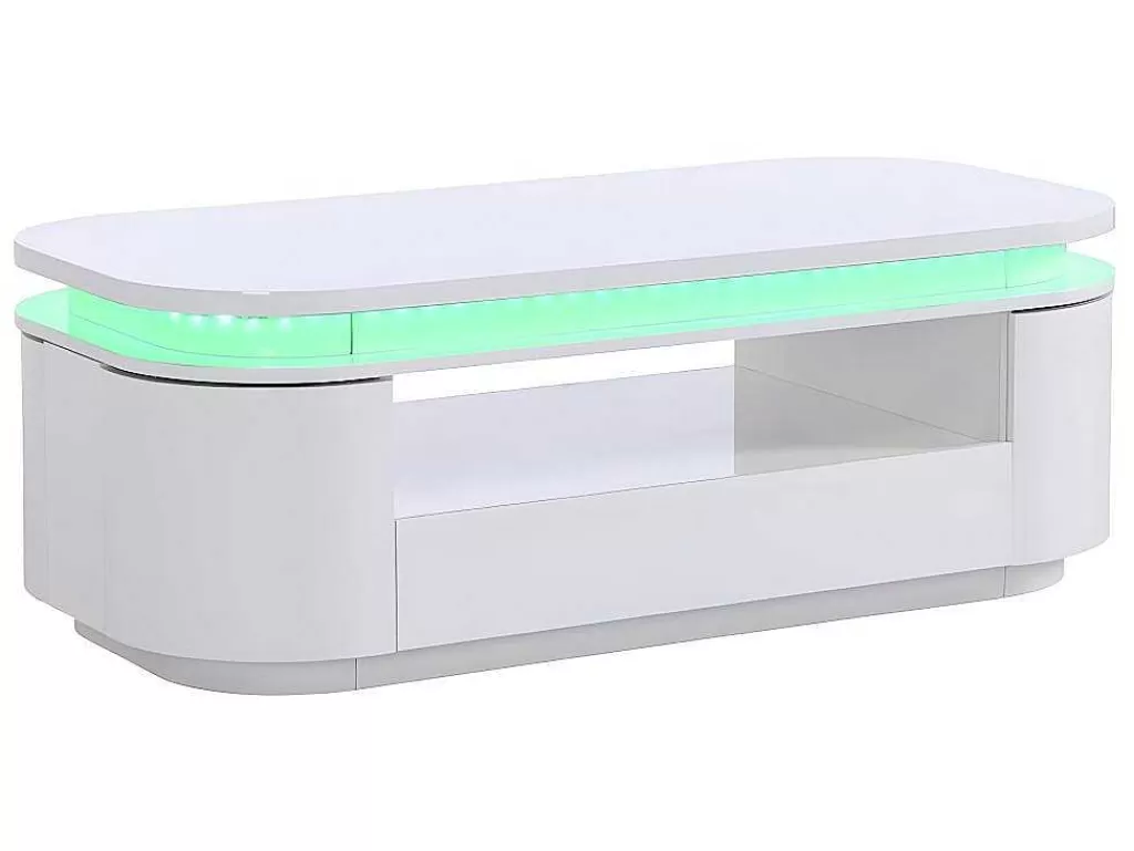 Mesa De Centro*Vente-unique Mesa De Centro 4 Portas E 1 Gaveta Com Leds Em Mdf Lacado A Branco - Vandana