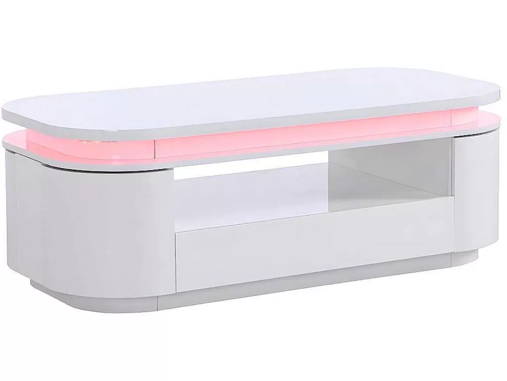 Mesa De Centro*Vente-unique Mesa De Centro 4 Portas E 1 Gaveta Com Leds Em Mdf Lacado A Branco - Vandana