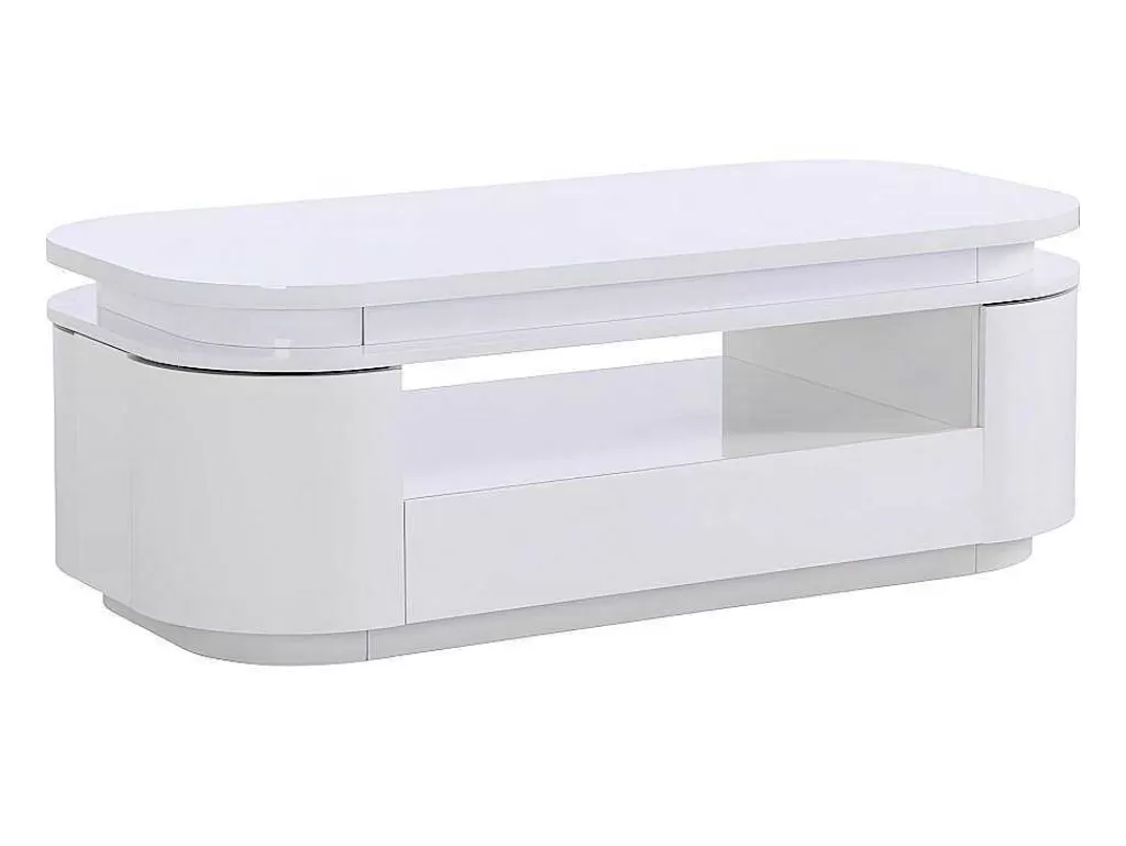 Mesa De Centro*Vente-unique Mesa De Centro 4 Portas E 1 Gaveta Com Leds Em Mdf Lacado A Branco - Vandana